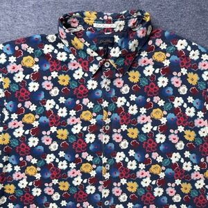 Goodman Brand Dress Shirt Mens XL Blue Red Pink Floral Hawaiian Button Up